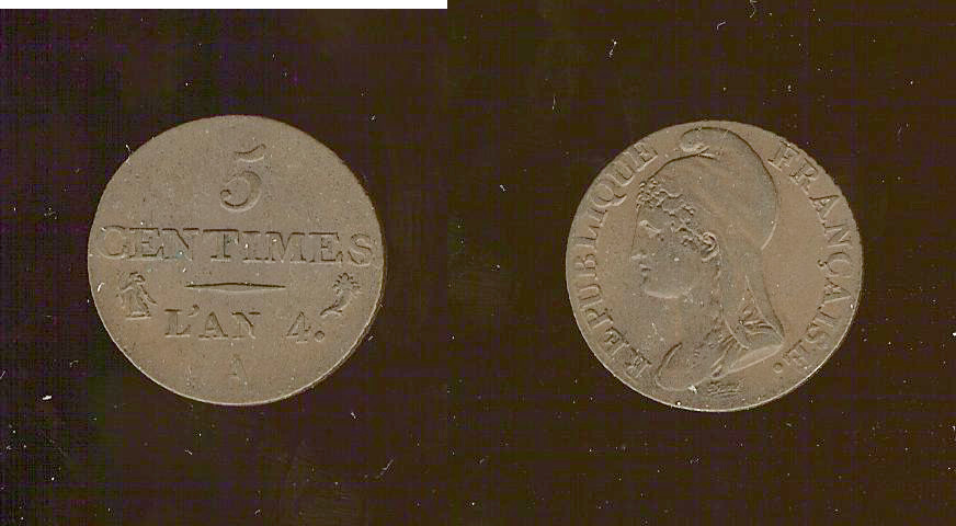 5 centimes Dupré, petit module 1796 Paris SUP-